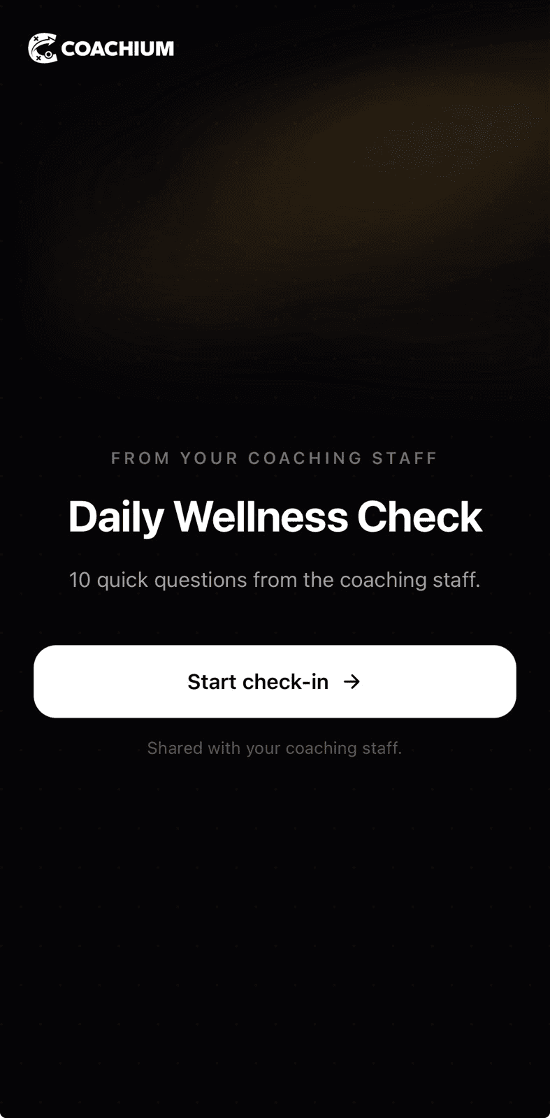 A check-in from the coaching staff with a start button