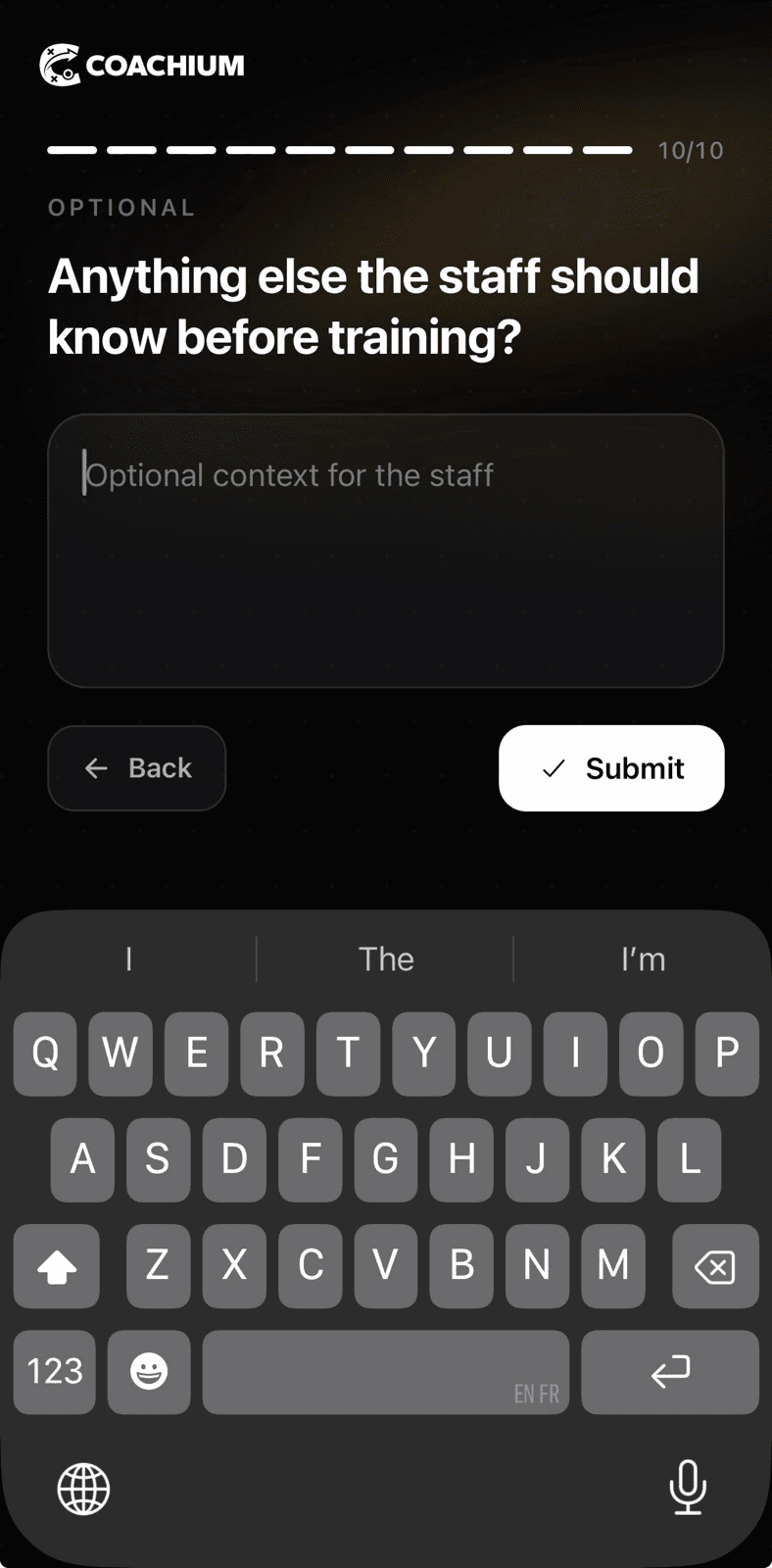 A player answering the final check-in question